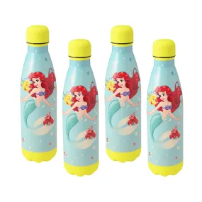 Kuber Industries 500 ml Water Bottle with 2 Lids | Disney Mermaid | Stainless Steel Bottle for Travel & Sports | BPA-Free Insulated Sipper Bottle for Adults & Kids with Straw | Sky Blue | Pack of 4