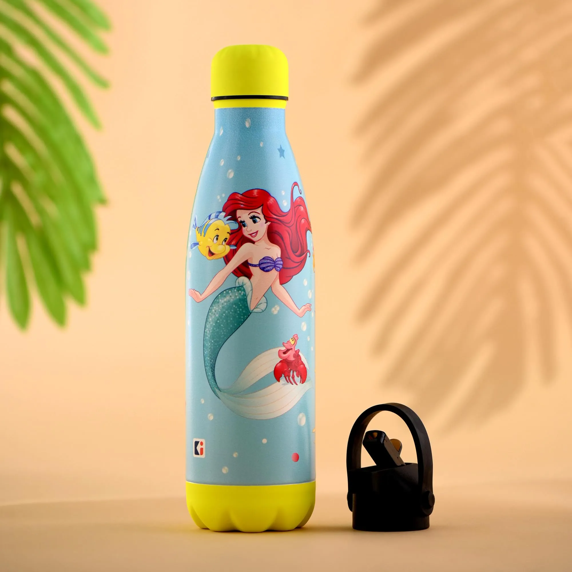 Kuber Industries 500 ml Water Bottle with 2 Lids | Disney Mermaid | Stainless Steel Bottle for Travel & Sports | BPA-Free Insulated Sipper Bottle for Adults & Kids with Straw | Sky Blue | Pack of 4