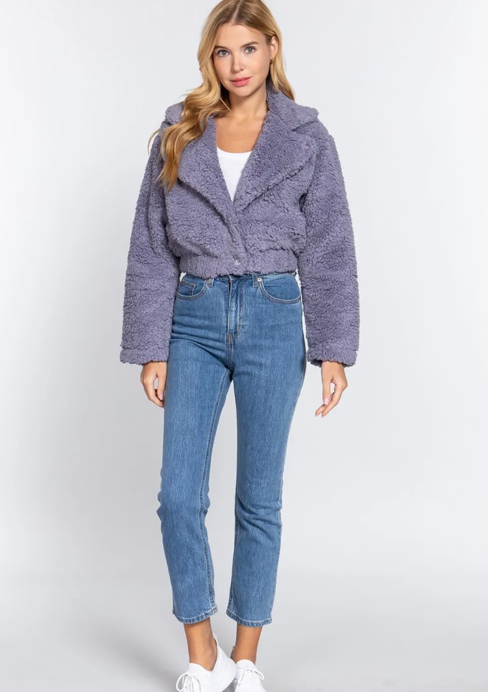 Lavender Faux Fur Cropped Jacket