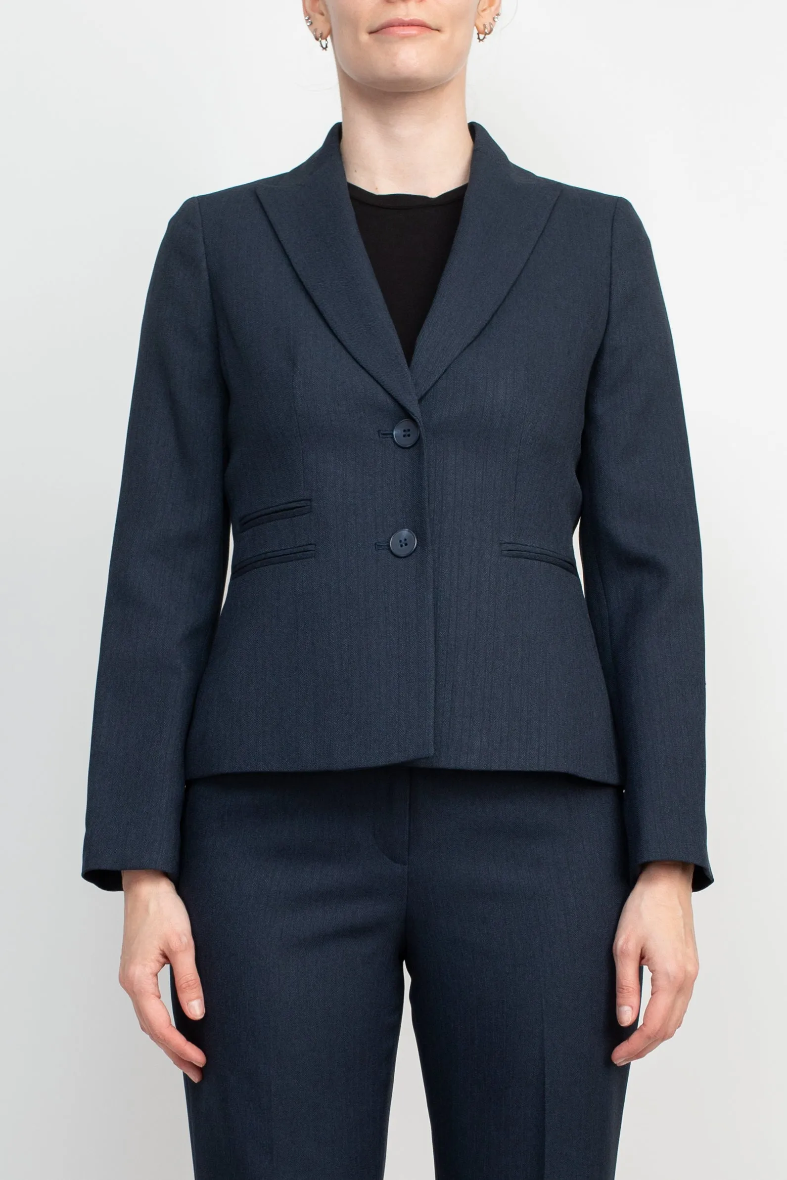 Le Suit Long Sleeve Double-Button Blazer Punctuated with Three Welt Pockets Crepe Pant