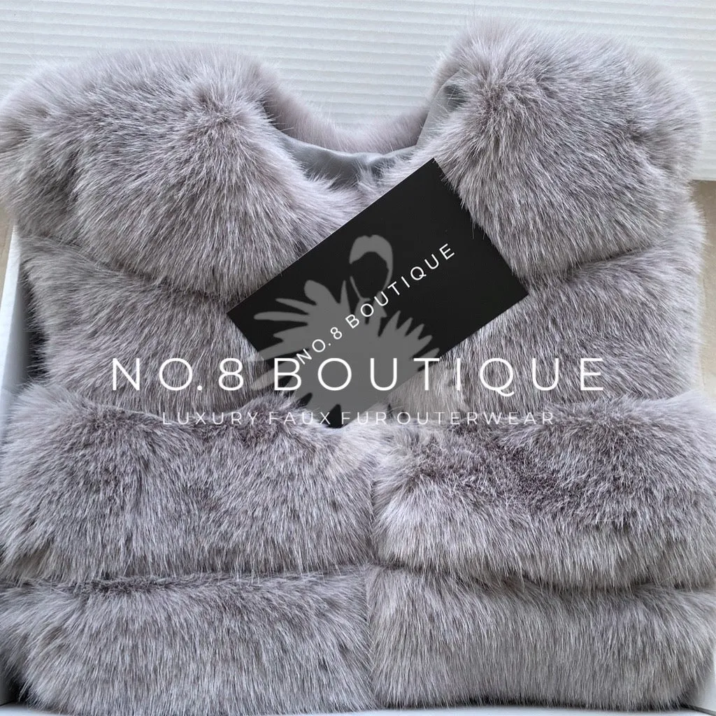 Light Grey Classic 5 Row Faux Fur Jacket