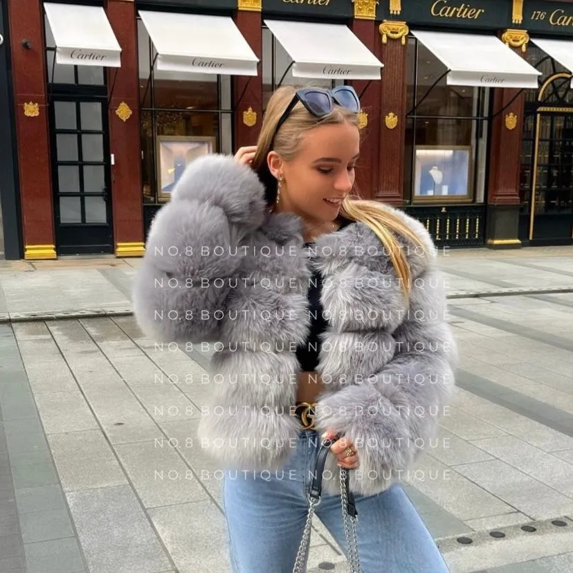 Light Grey Classic 5 Row Faux Fur Jacket