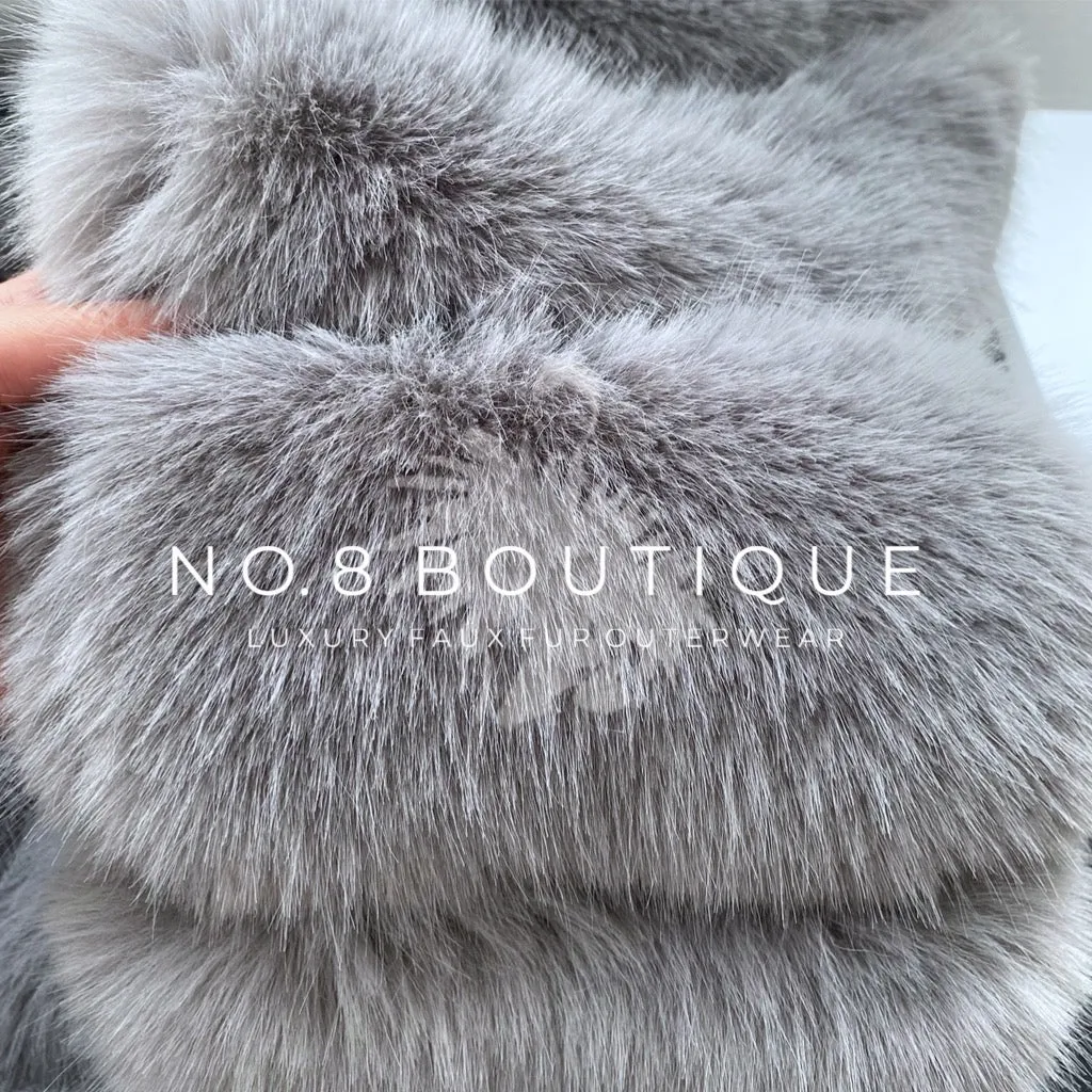 Light Grey Classic 5 Row Faux Fur Jacket