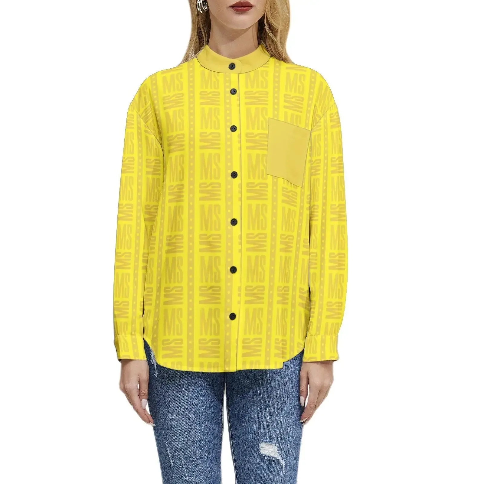 Long Sleeve Button Up Casual Shirt - Yellow