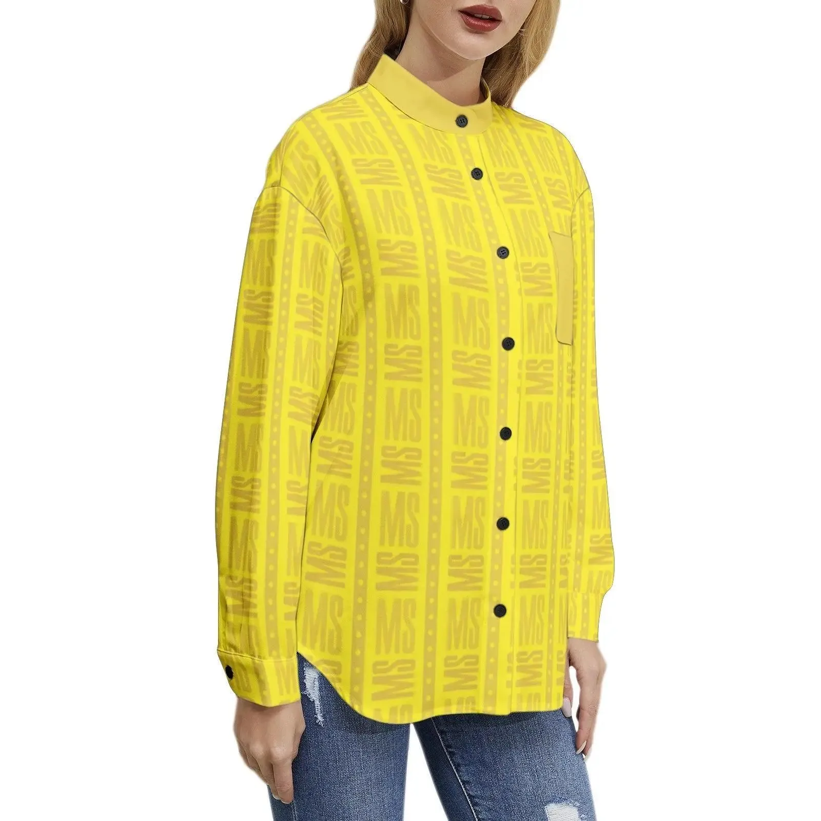 Long Sleeve Button Up Casual Shirt - Yellow