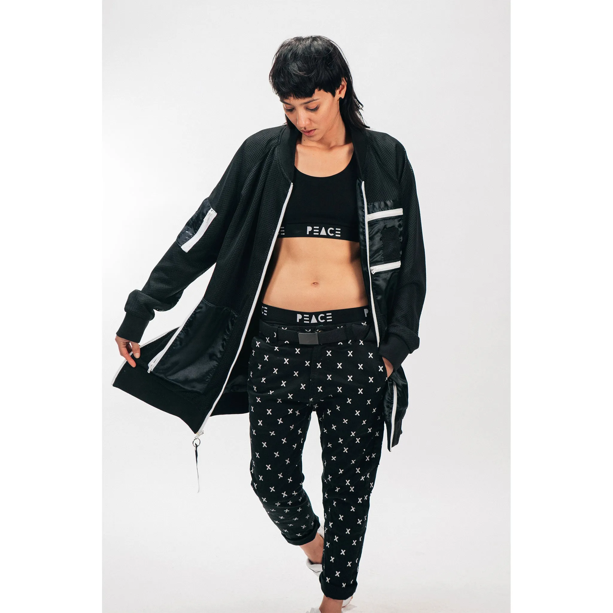 LONGLINE REVERSIBLE SATIN/MESH BOMBER