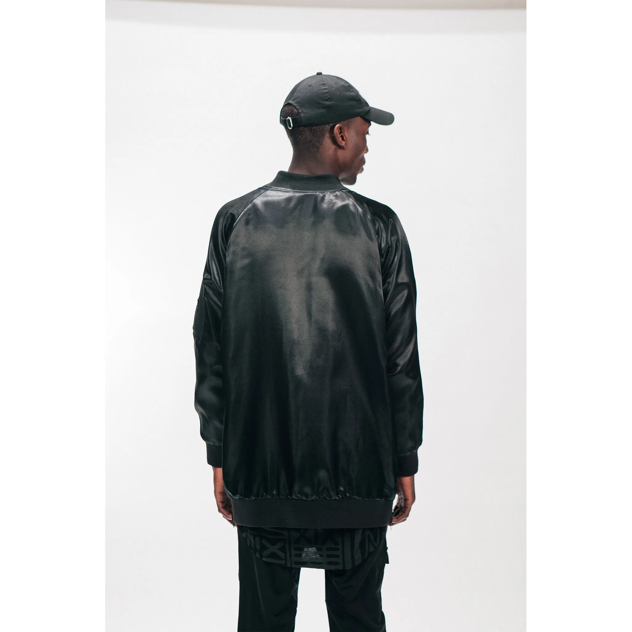 LONGLINE REVERSIBLE SATIN/MESH BOMBER