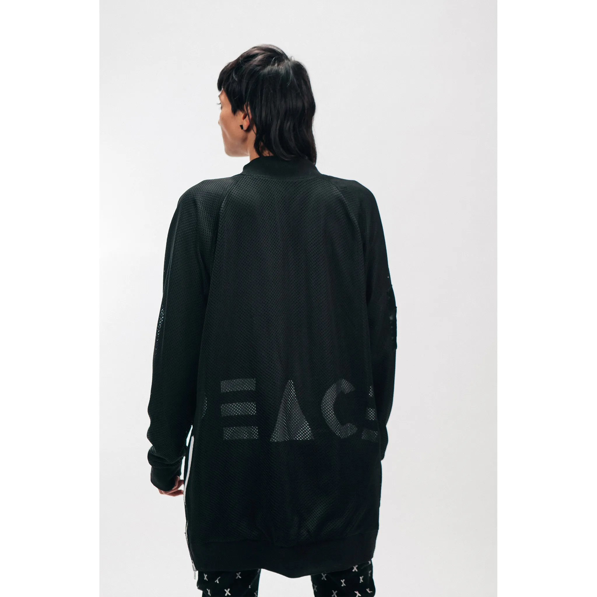 LONGLINE REVERSIBLE SATIN/MESH BOMBER