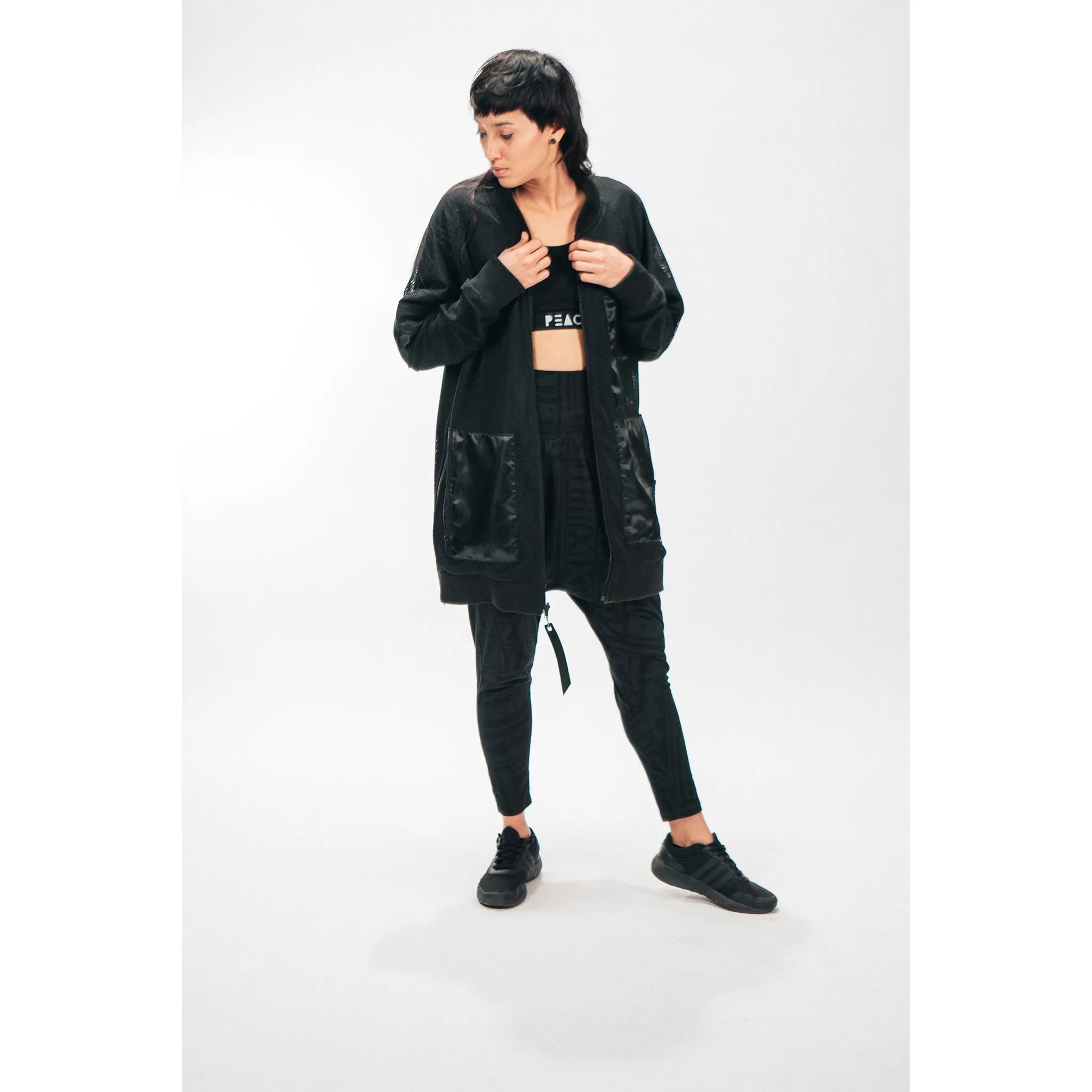 LONGLINE REVERSIBLE SATIN/MESH BOMBER