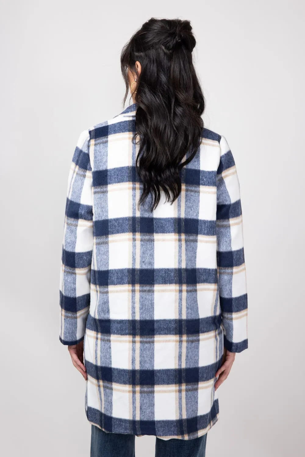 Love Tree Plaid Full Length Coat for Women in Navy | 80173JH-NAVY