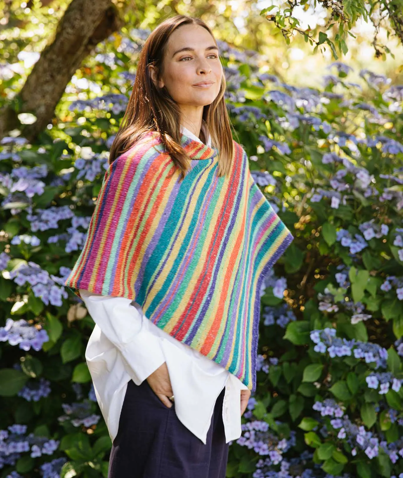 Lucky Striped Poncho: In 6 or 10 Colors Using Rowan Felted Tweed