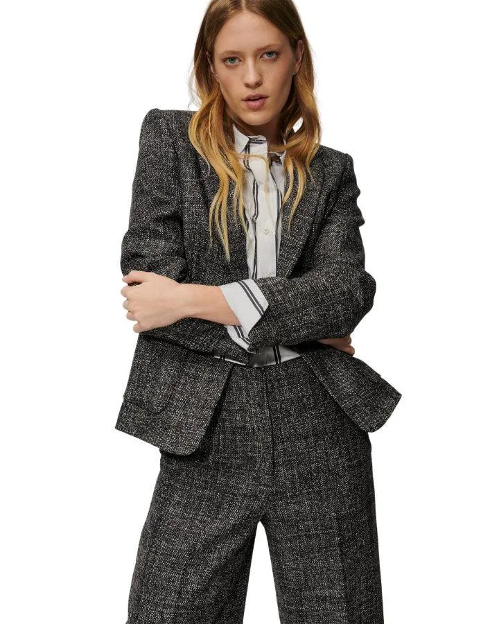 Luisa Cerano Tweed Wool One Button Blazer