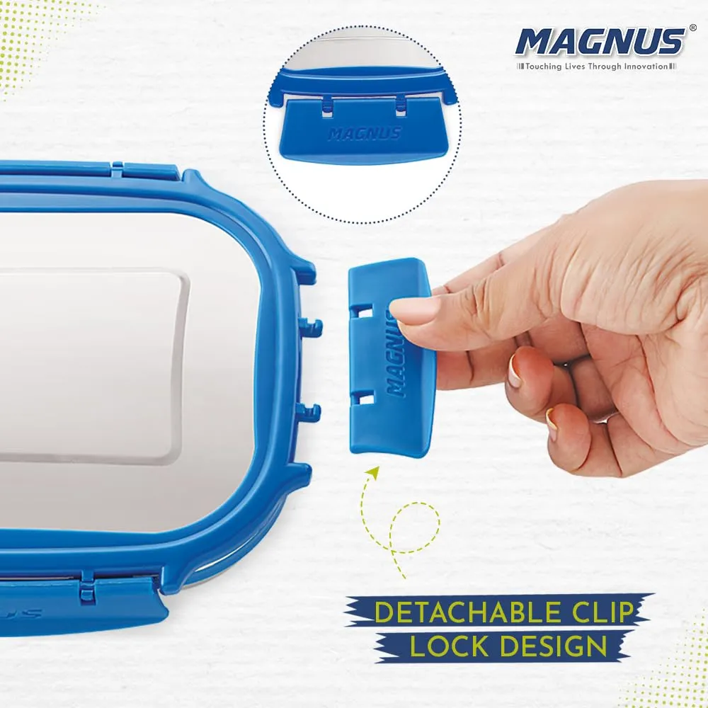 Magnus Bolt Deluxe Stainless Steel Lunch Box - Airtight & Leak Proof Tiffin (800 Ml & 150Ml) - Ideal Lunch Box for Kids, Office Men - Perfect for School, Office and Picnic (Blue)