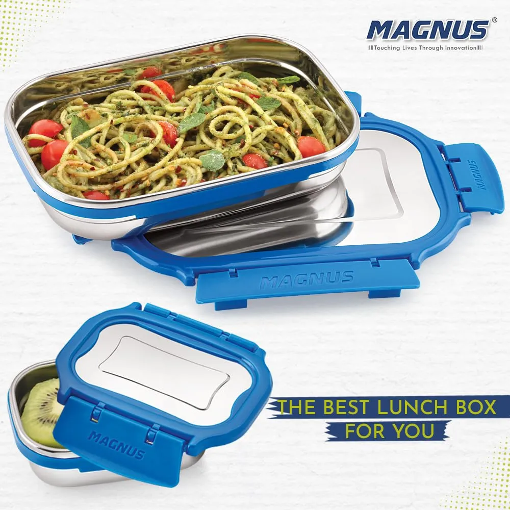 Magnus Bolt Deluxe Stainless Steel Lunch Box - Airtight & Leak Proof Tiffin (800 Ml & 150Ml) - Ideal Lunch Box for Kids, Office Men - Perfect for School, Office and Picnic (Blue)