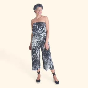 Melissa Olive Leaf Print Strapless Jumpsuit