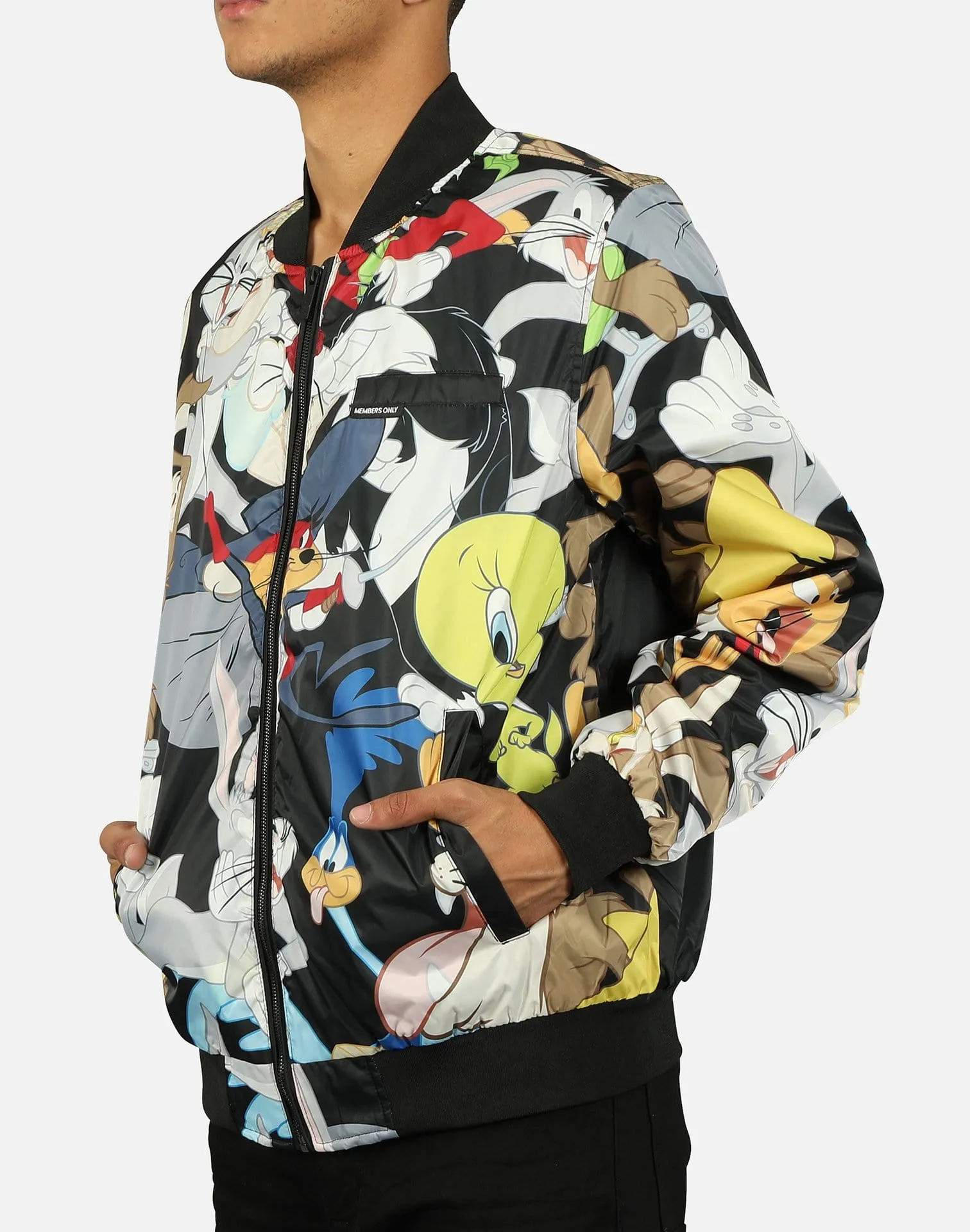 Members Only LOONEY TUNES AOP MASH PRINT BOMBER JACKET