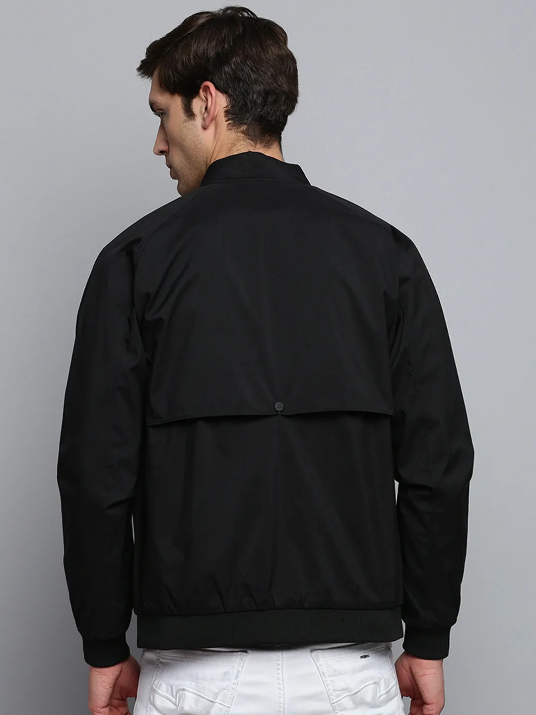 Men Black Solid Casual Jacket