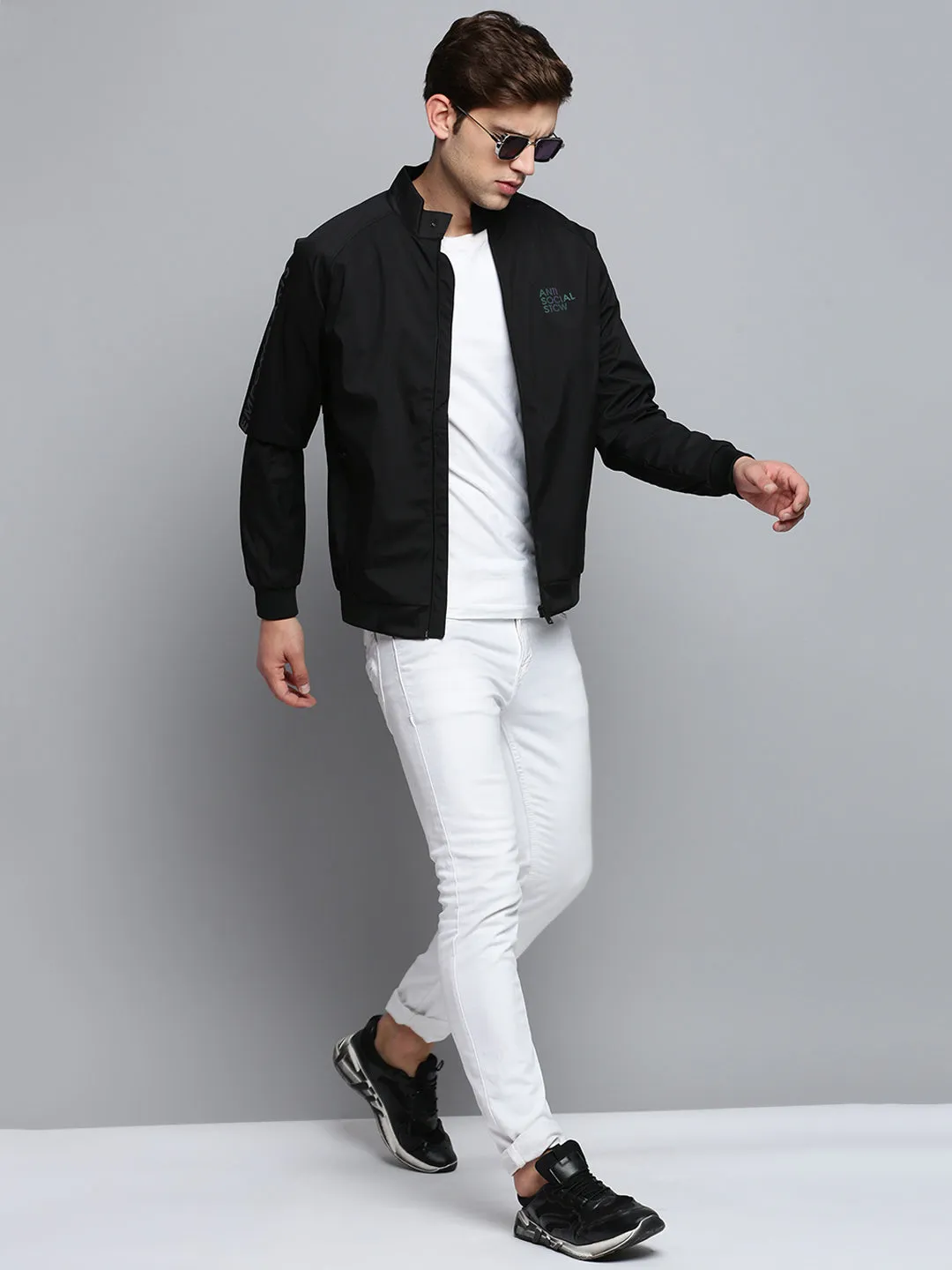 Men Black Solid Casual Jacket