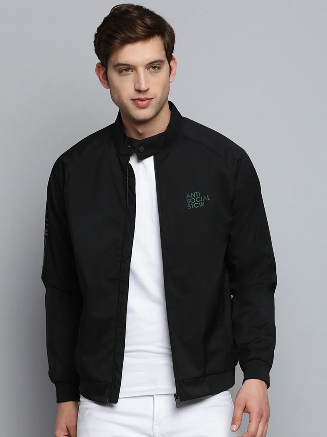 Men Black Solid Casual Jacket