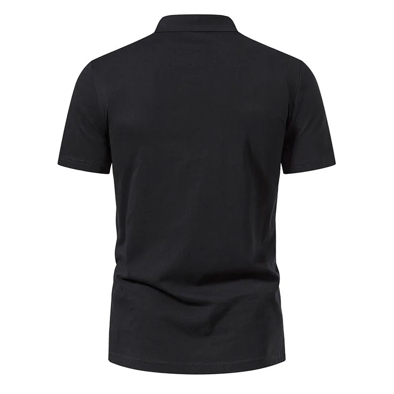 Men Turnover Collar Tied Straps Short Sleeves T-Shirt