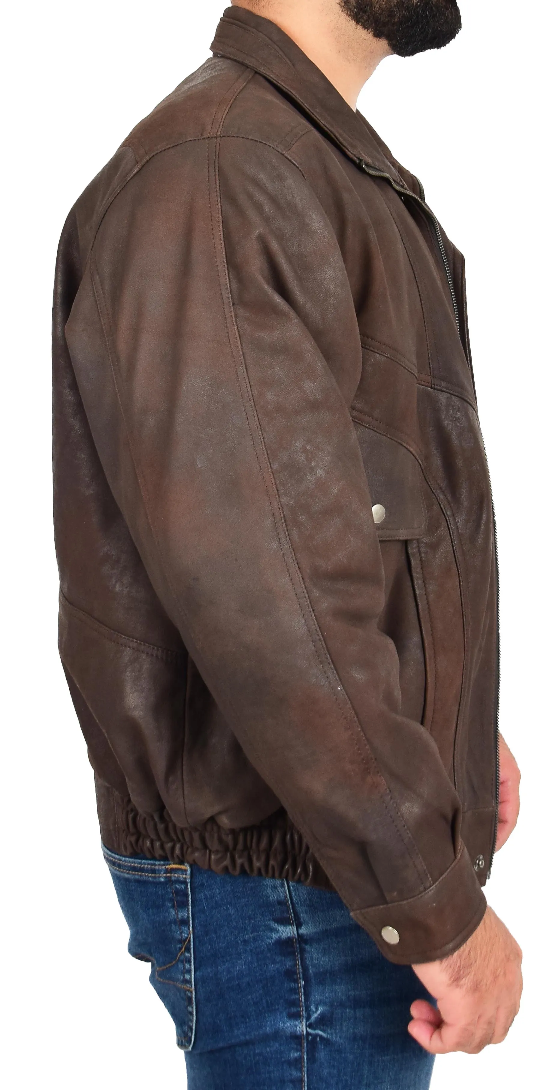 Mens Antique Nubuck Brown Leather Blouson Jacket Classic Bomber Peter