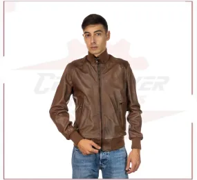 Men's Bomber - Men's Bomber Jacket in Genuine Brown Leather