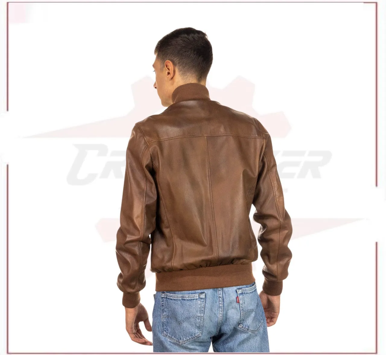 Men's Bomber - Men's Bomber Jacket in Genuine Brown Leather