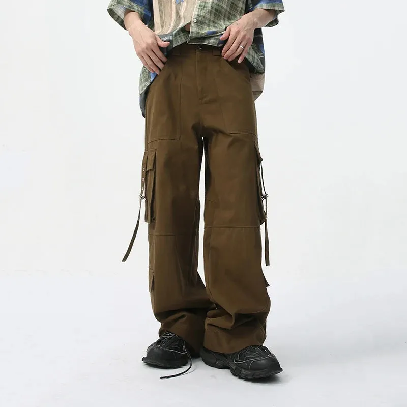 Men's Cargo Pants Long Summer Mid-rise Multi-pocket Design Fashion Loose Casual Male Overalls High Street 9C5680