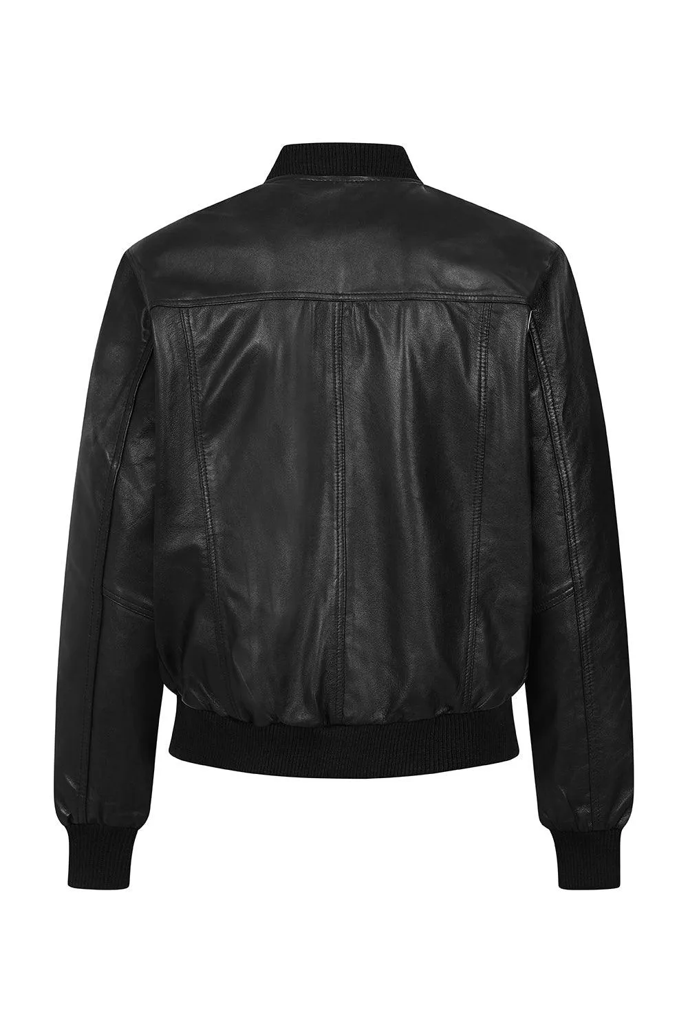 Men's Classic Black Genuine Leather Bomber Jacket - BOBBY