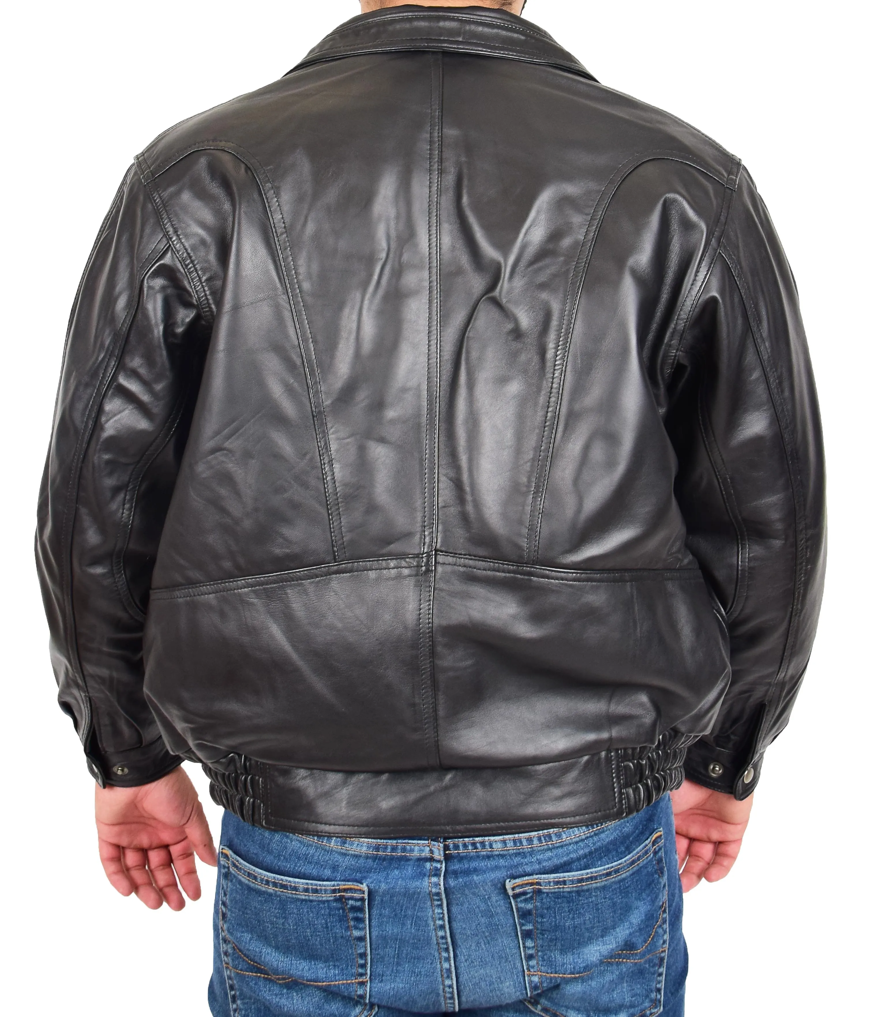 Mens Real Black Leather Blouson Jacket Classic Bomber Peter