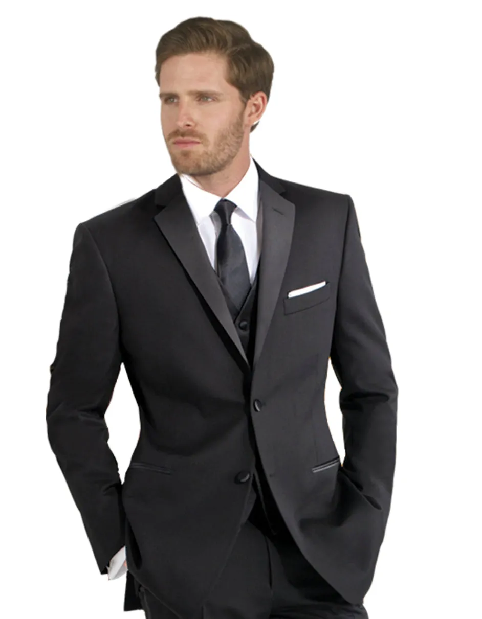 Mens Vested 2 Button Slim Fit Wool Black Tuxedo - Mens Slim Fitted Tuxedo