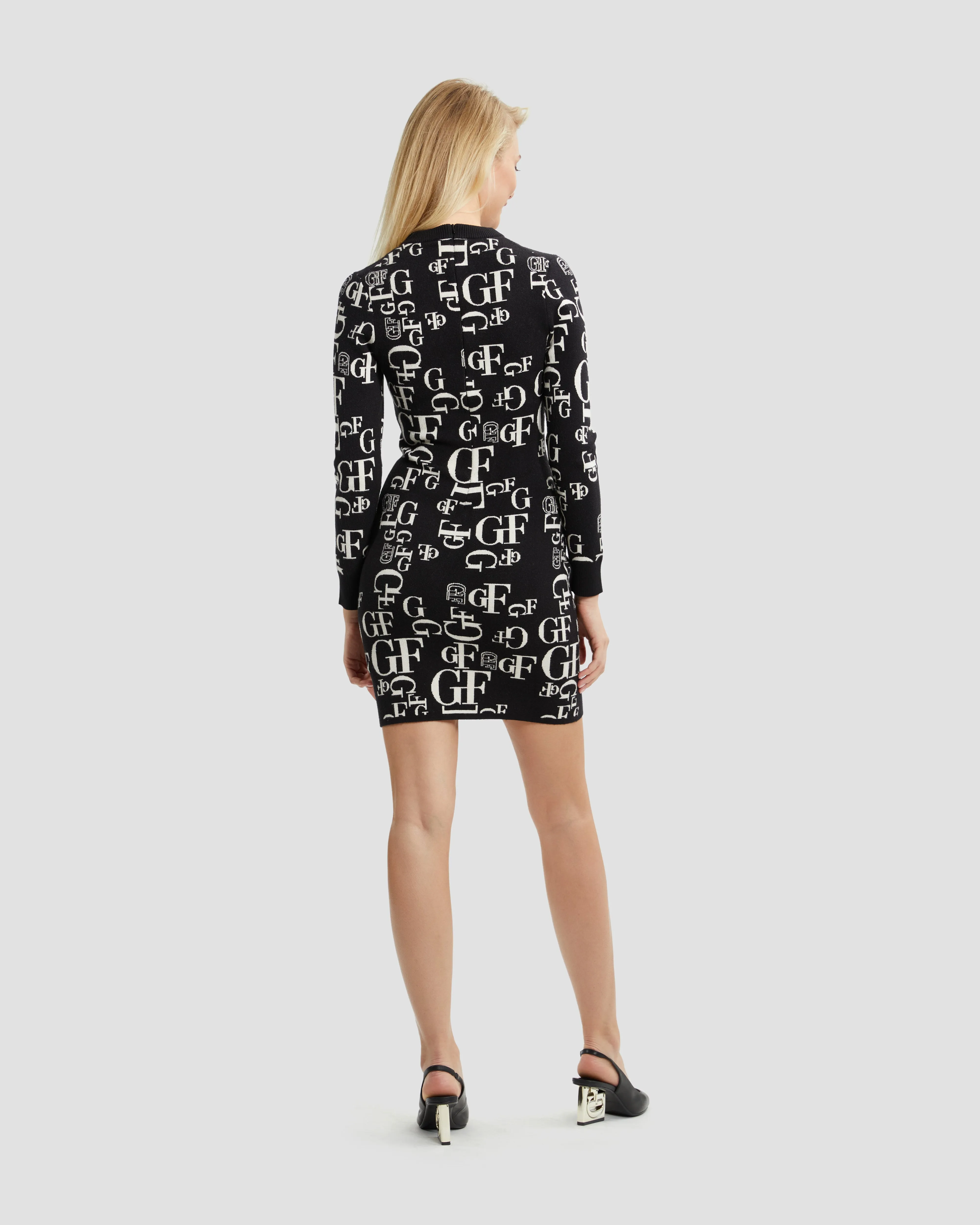 Monochrome Monogram Long Sleeve Dress