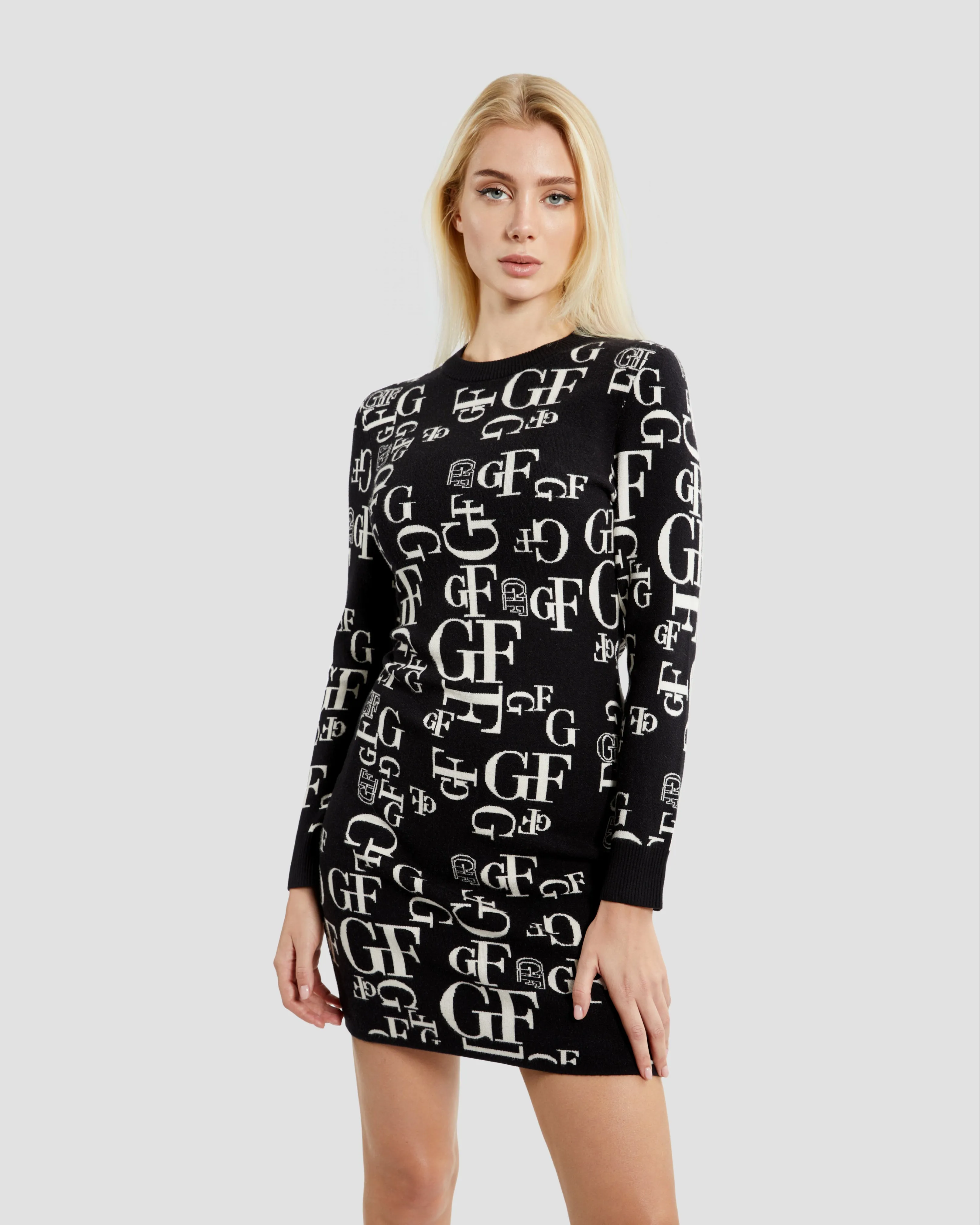 Monochrome Monogram Long Sleeve Dress