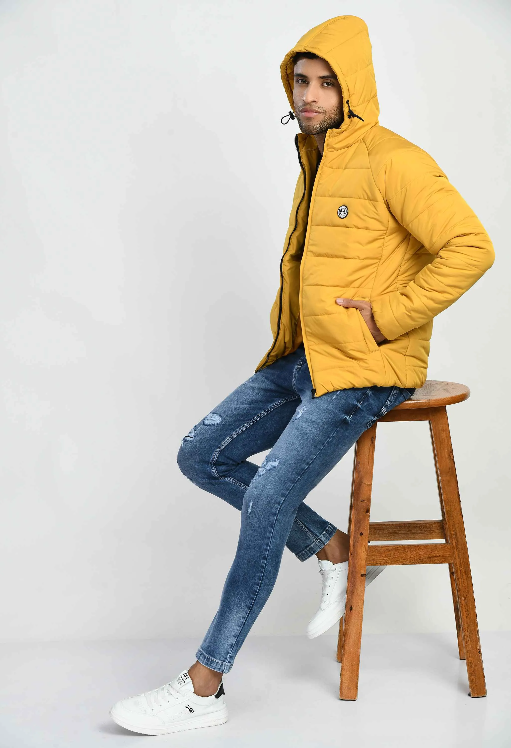 Mustard Hood Bomber Jacket