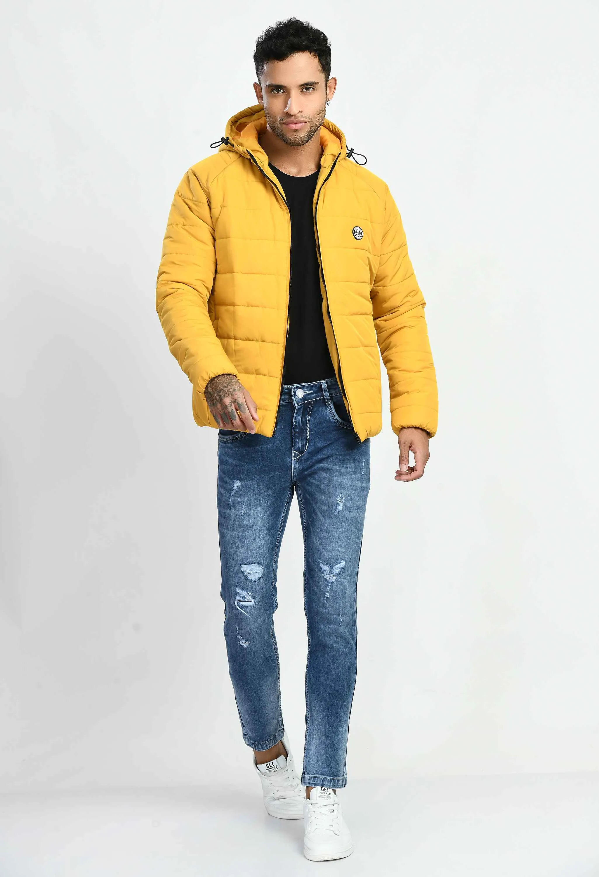 Mustard Hood Bomber Jacket