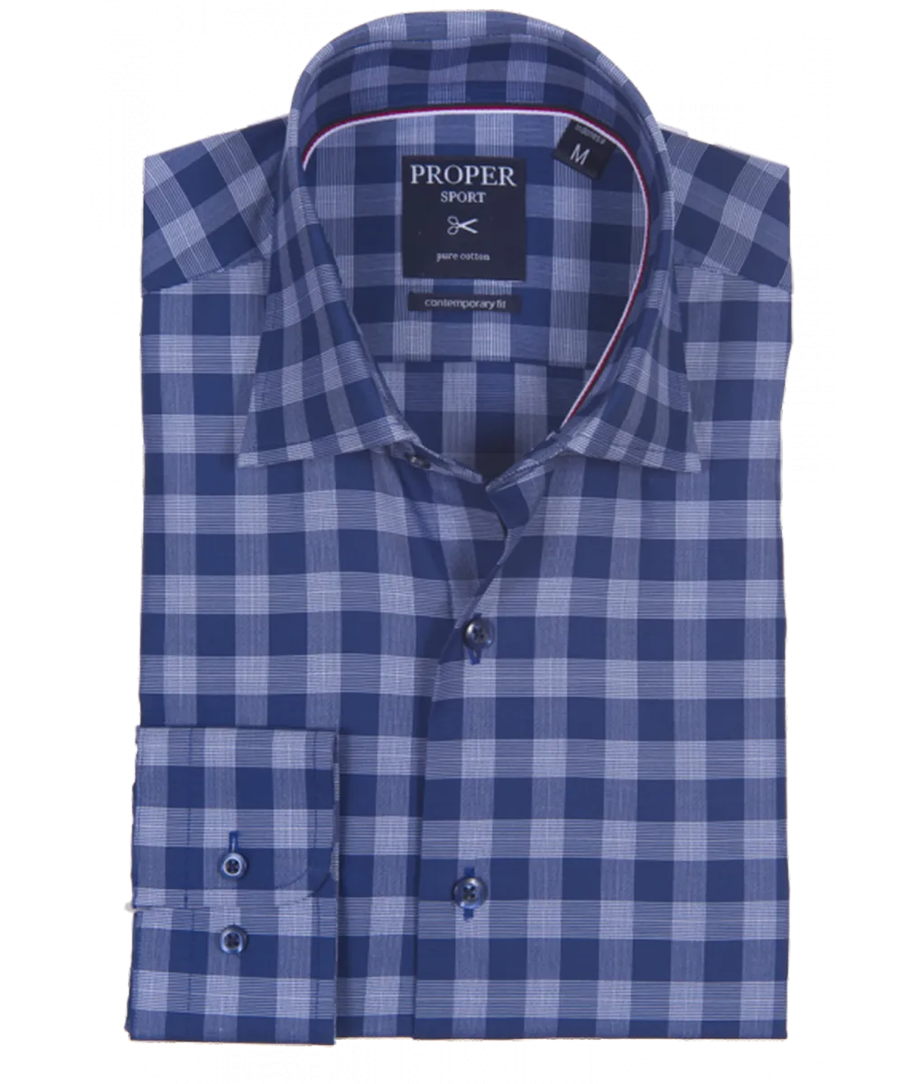 Navy Blue Casual Cotton Gingham Shirt