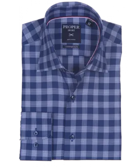 Navy Blue Casual Cotton Gingham Shirt