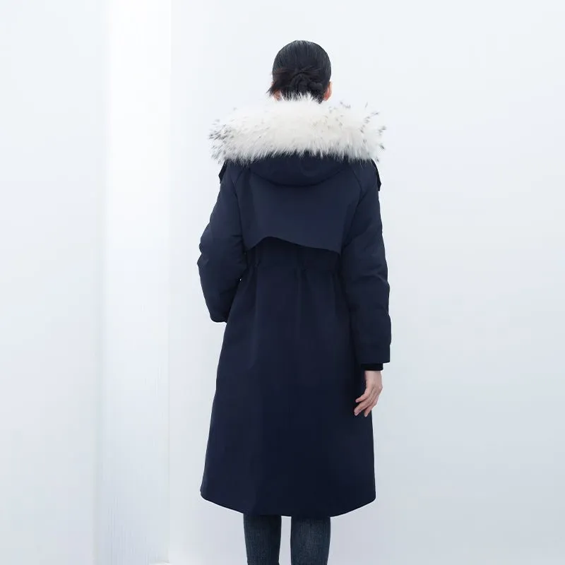 Navy Blue Long Winter Down Jacket