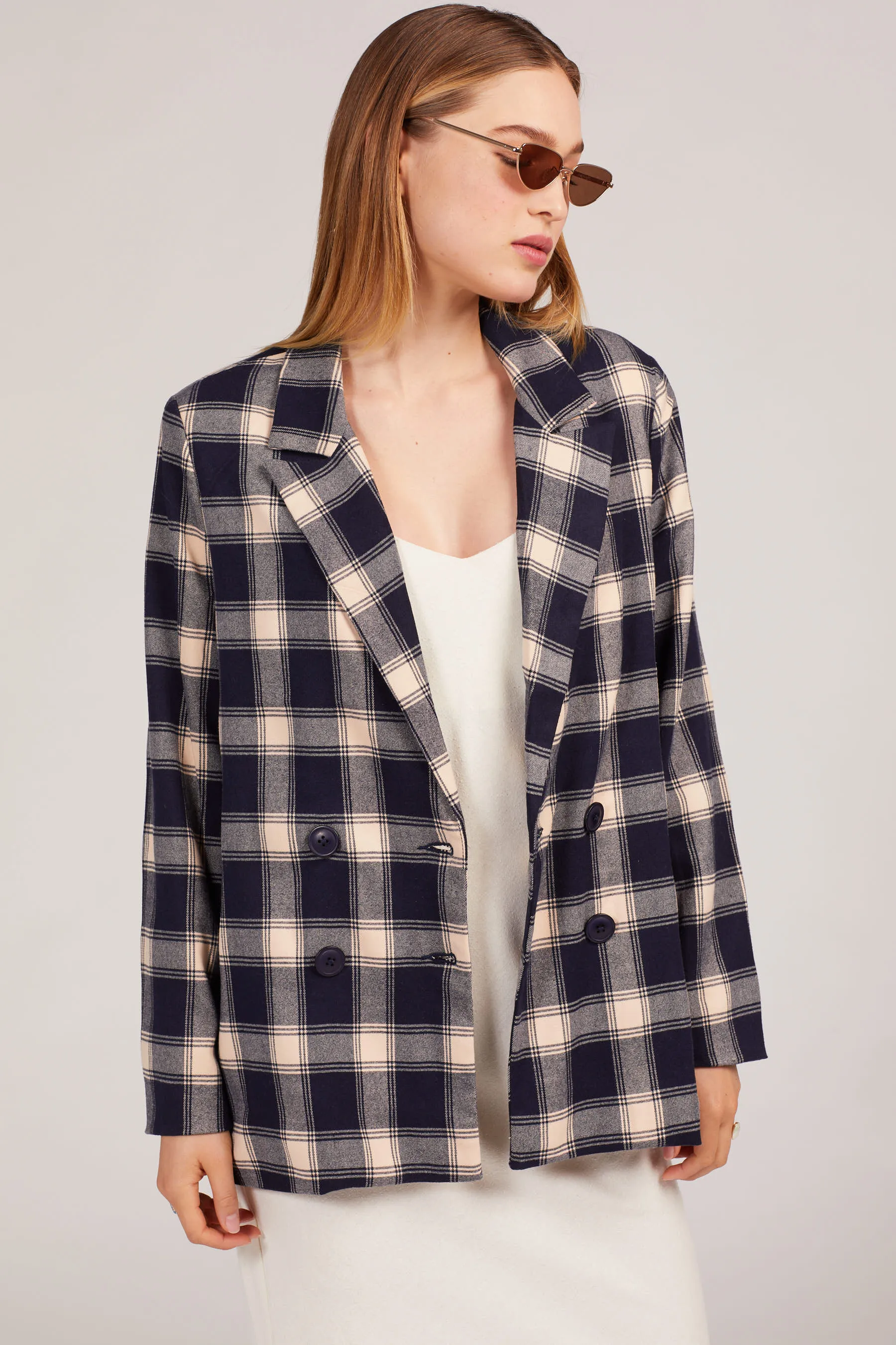 Navy Check Slouch Blazer