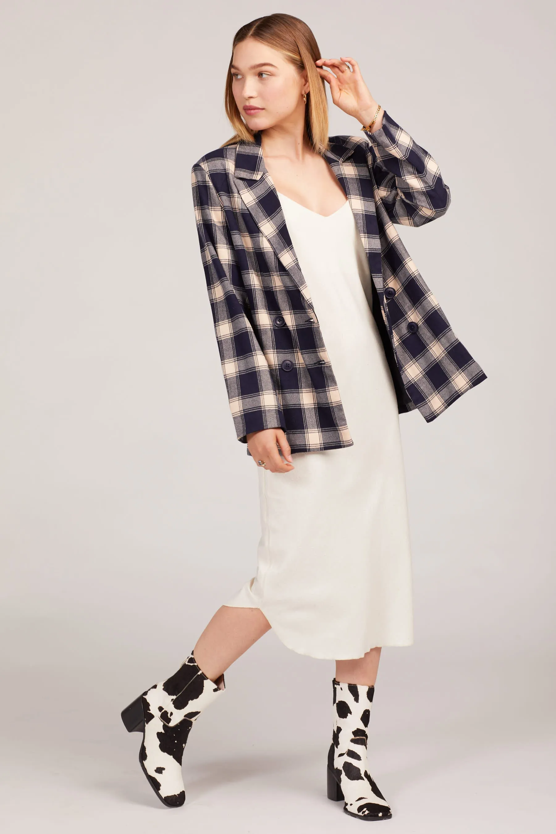 Navy Check Slouch Blazer