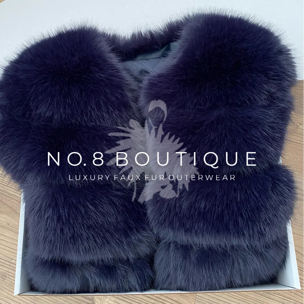 Navy Classic 5 Row Faux Fur Jacket