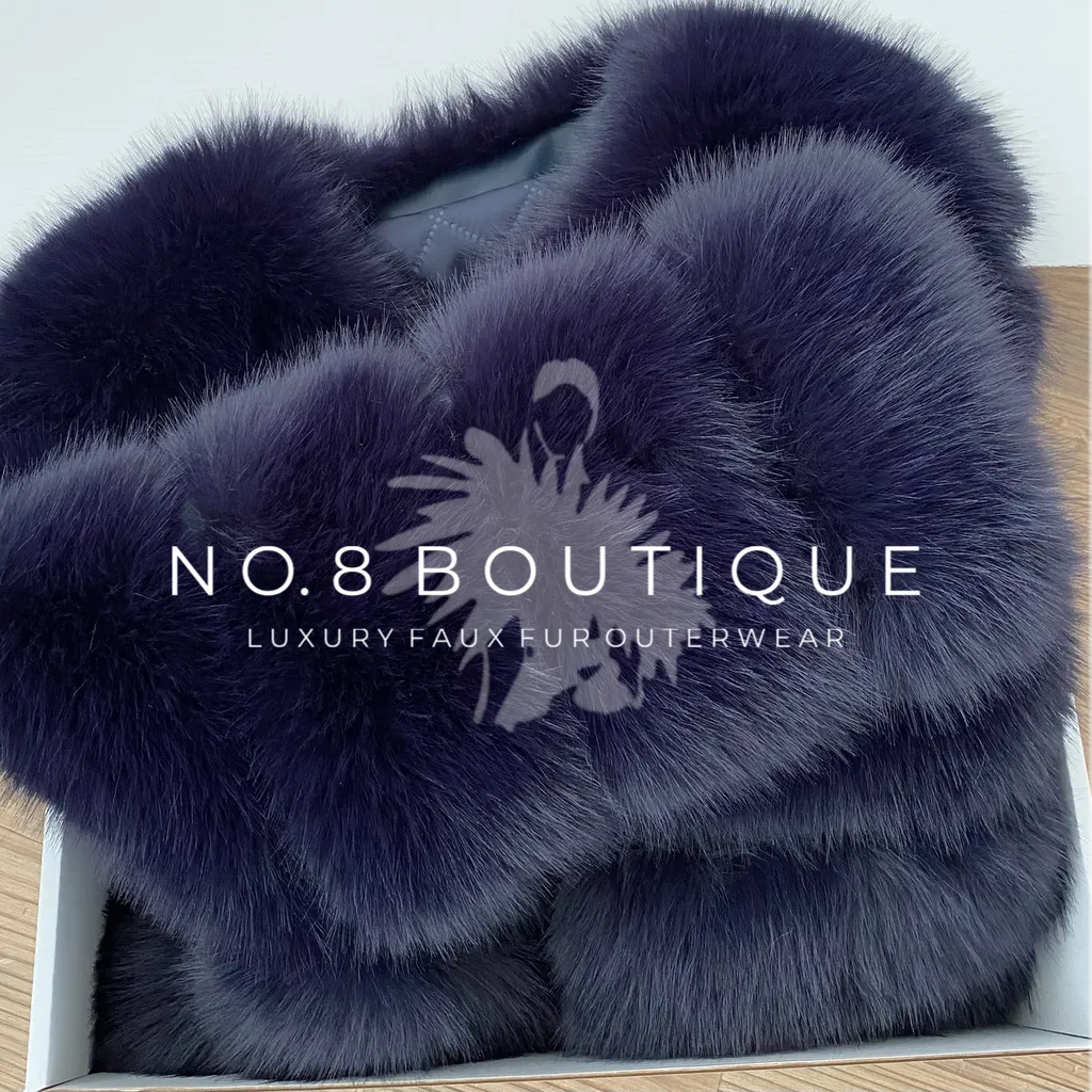 Navy Classic 5 Row Faux Fur Jacket