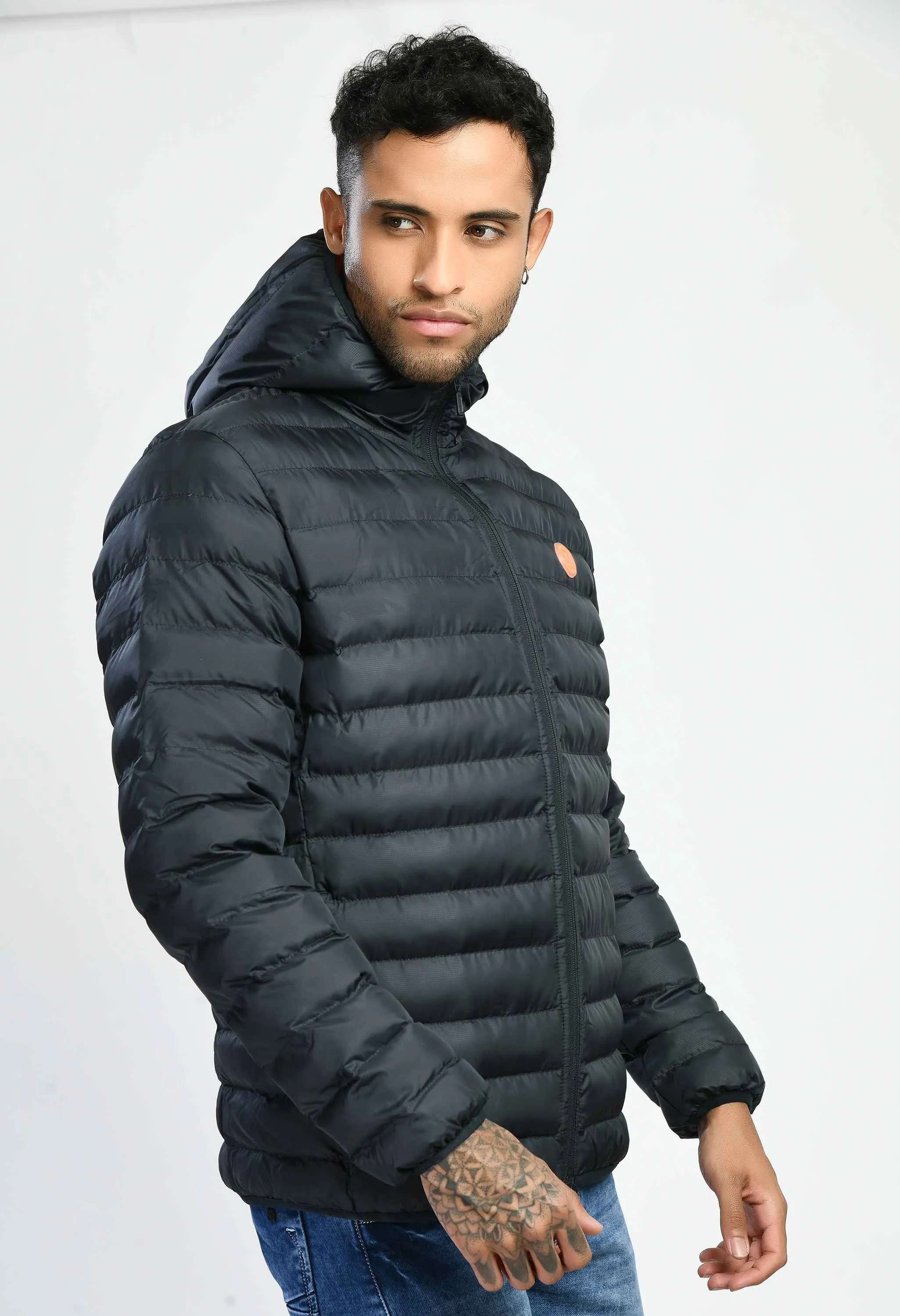 Navy Dobby Quilted Bomber Jacket