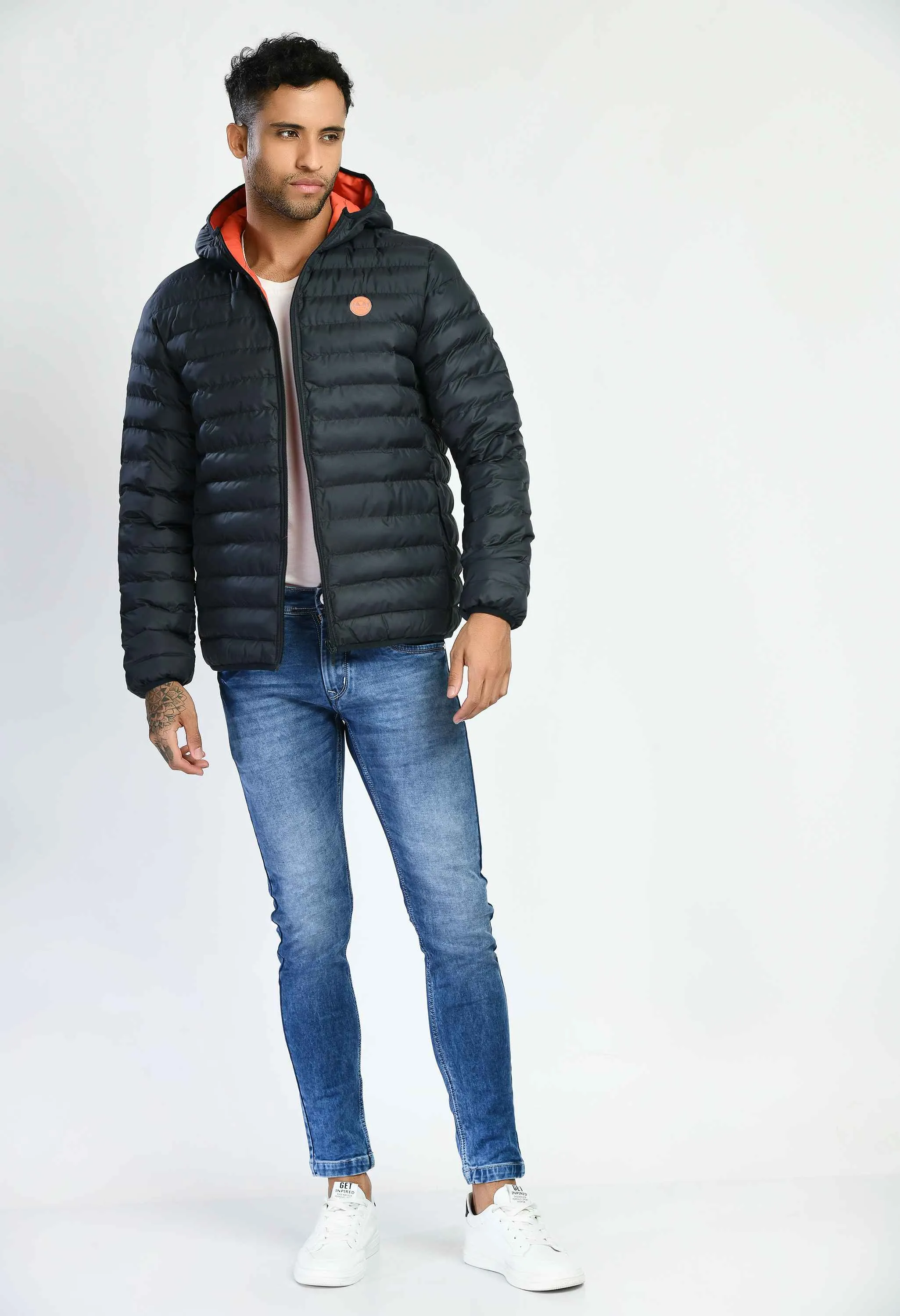 Navy Dobby Quilted Bomber Jacket