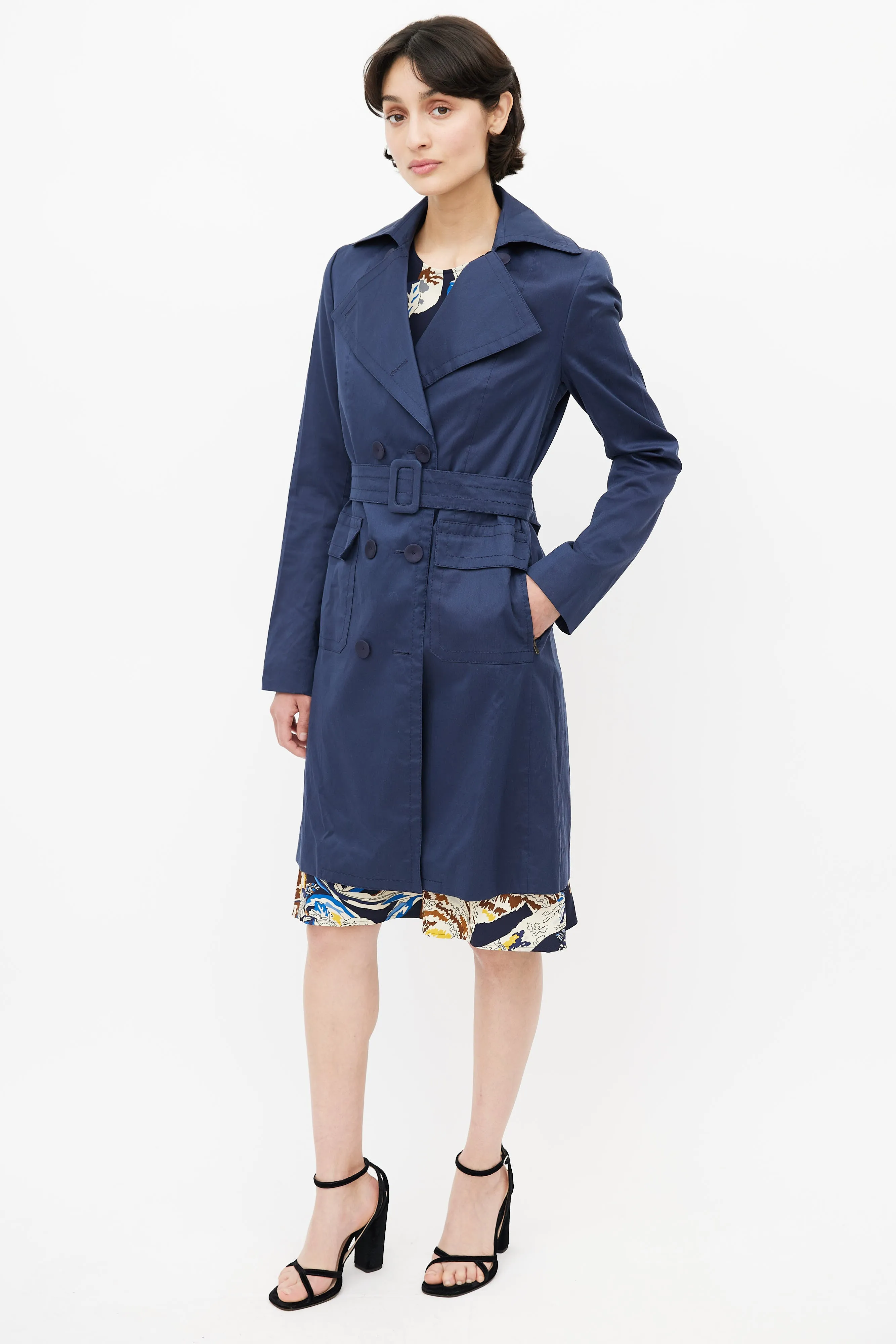 Navy Double Breasted Trench Coat