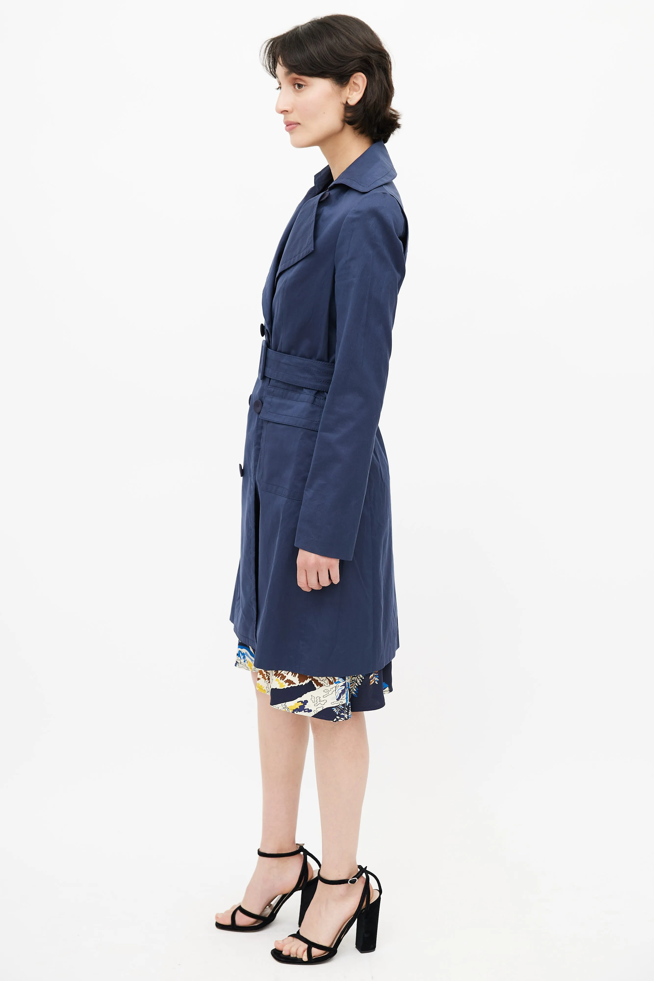 Navy Double Breasted Trench Coat