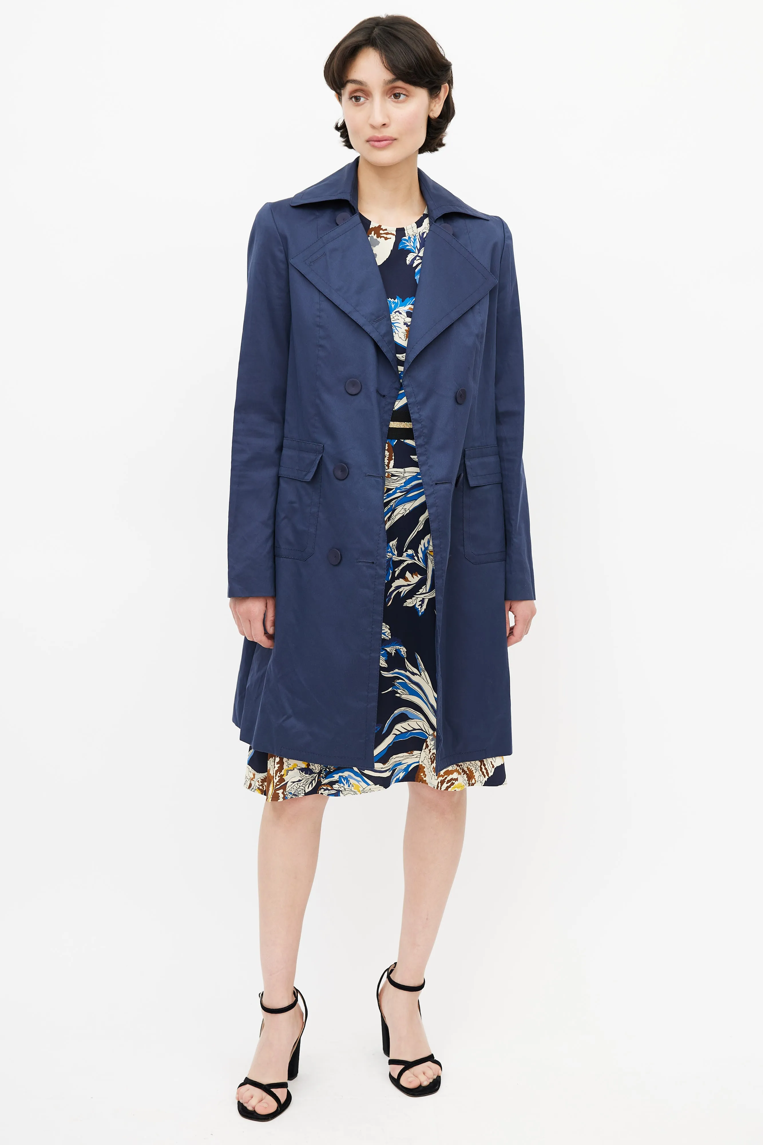 Navy Double Breasted Trench Coat