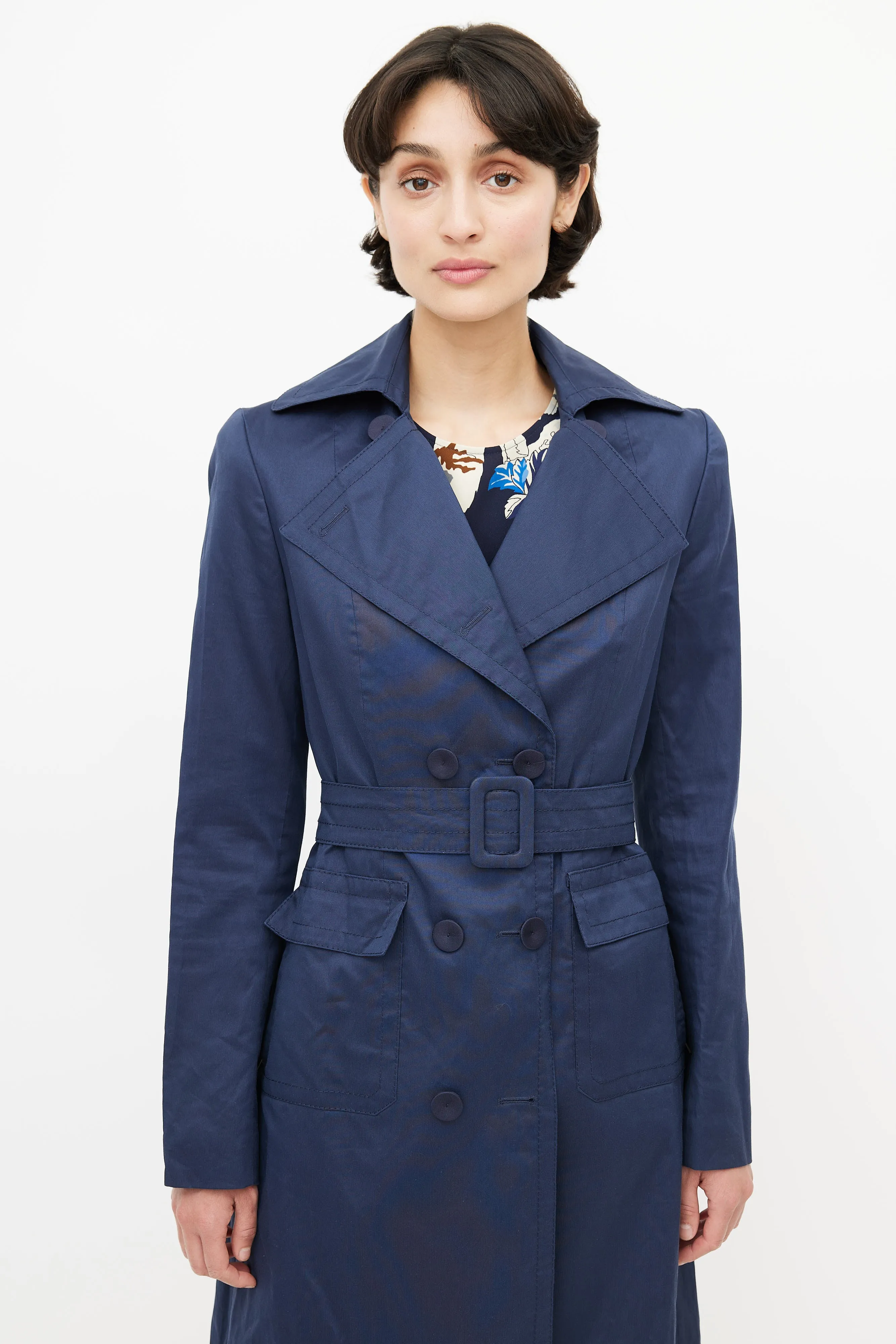 Navy Double Breasted Trench Coat