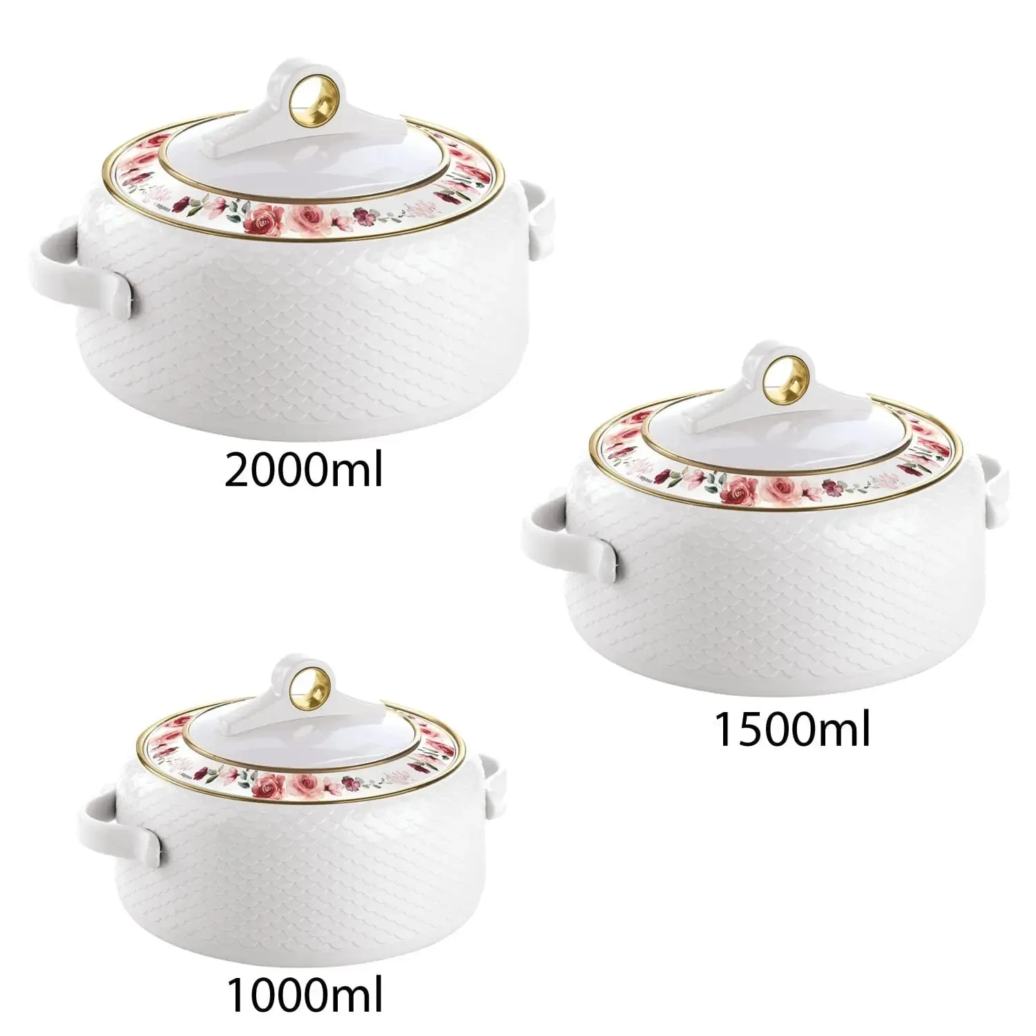 NAYASA Coral Casserole Set White 1000ml, 1500ml, 2000ml (Set of 3)