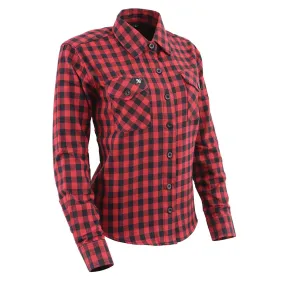 NexGen MNG21609 Women's Casual Red and Black Long Sleeve Cotton Casual Flannel Shirt